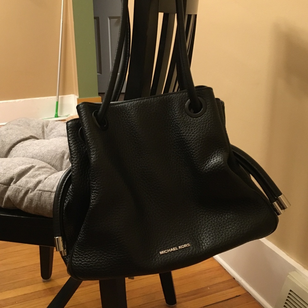 Michael Kors Black Leather Drawstring Handbag